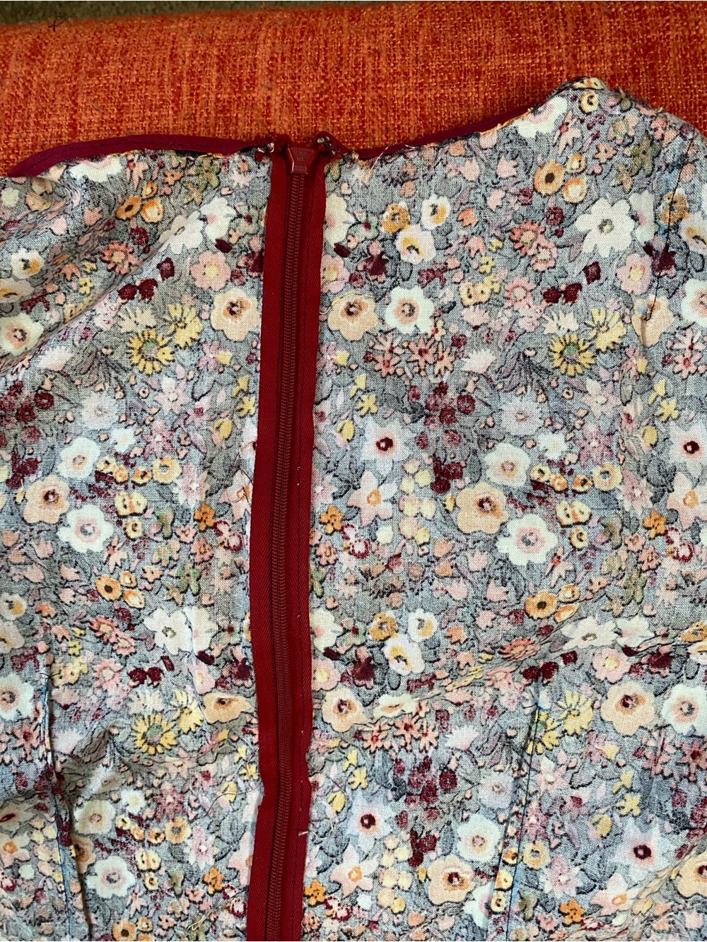Handmade Cotton Dark Floral Print Ruffle Trim Dress - Picture 14 of 16